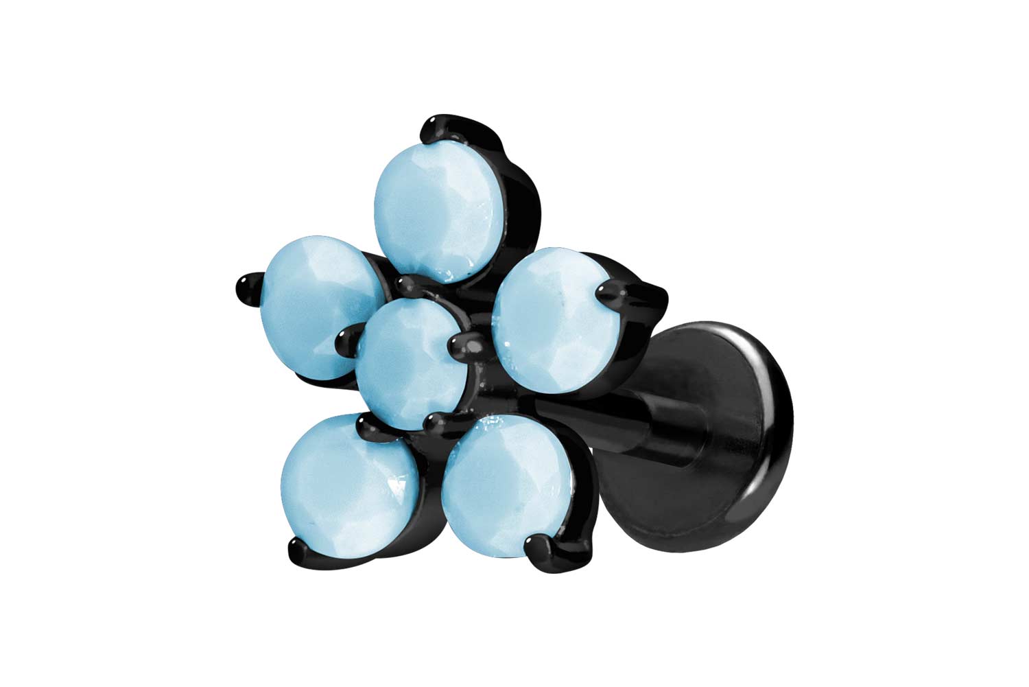 Titan Labret Piercing mit Push Fit BLUME + SYNTHETISCHE TÜRKISE